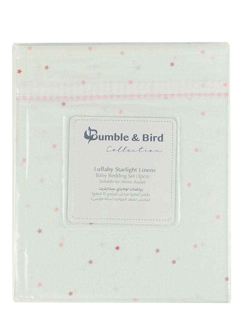 Bumble & Bird - Lullaby Starlight Baby Bedding Set For Moses Basket - 3pcs - Pink