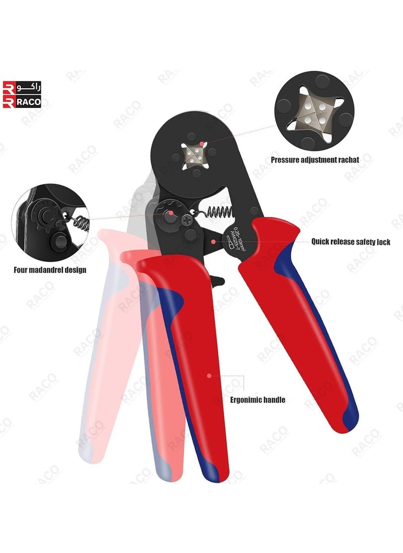 RACO Giffex Crimping Plier Set (0.25-10mm²) with 1200 Ferrule Connectors – Self-Adjusting Ratchet Bootlace Crimping Tool for Electrical Cable Lugs