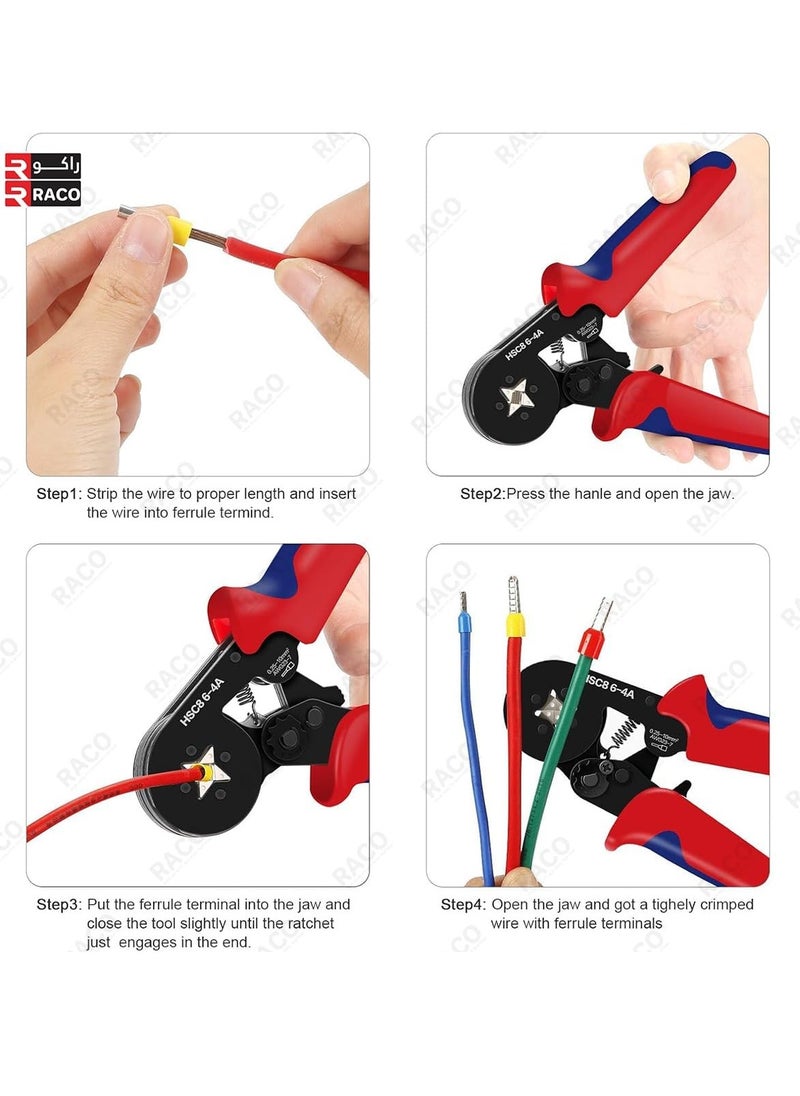RACO Giffex Crimping Plier Set (0.25-10mm²) with 1200 Ferrule Connectors – Self-Adjusting Ratchet Bootlace Crimping Tool for Electrical Cable Lugs