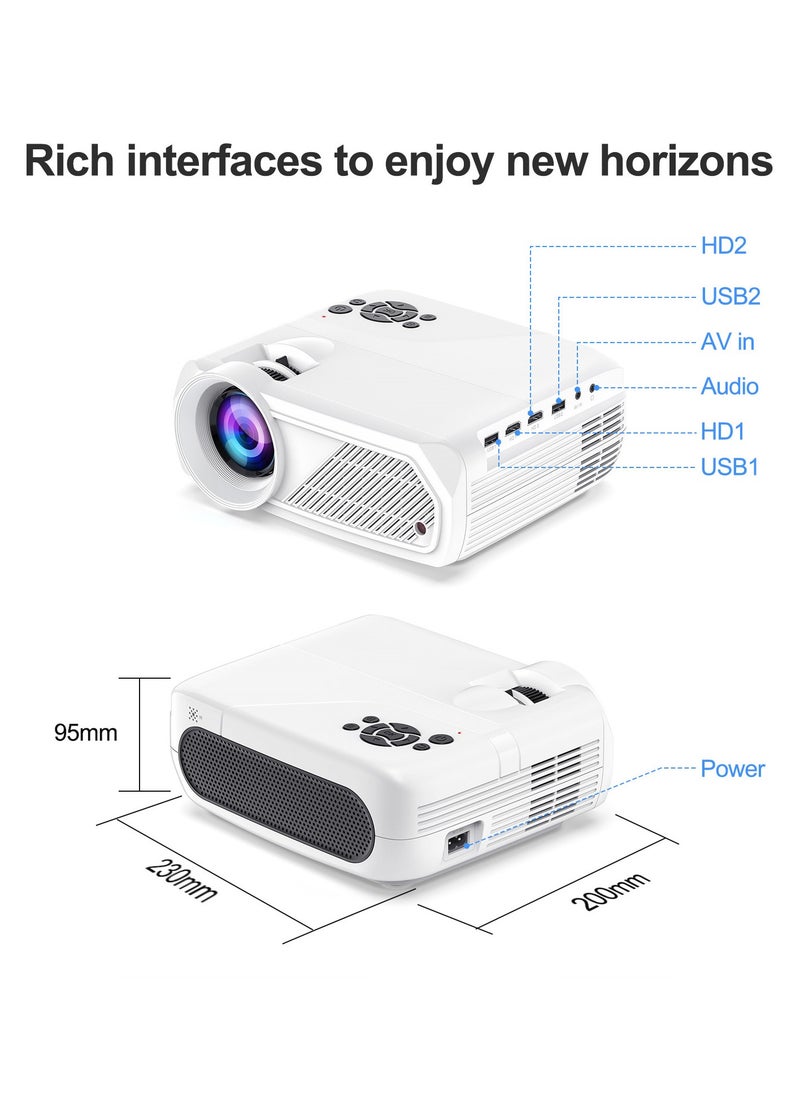 Smart Portable Projector Android11 4K Full HD Resolution 1080P WiFi6 BT5.4 Auto 4-Point Keystone Correction White