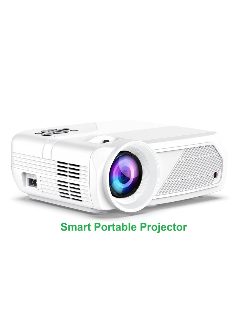 Smart Portable Projector Android11 4K Full HD Resolution 1080P WiFi6 BT5.4 Auto 4-Point Keystone Correction White