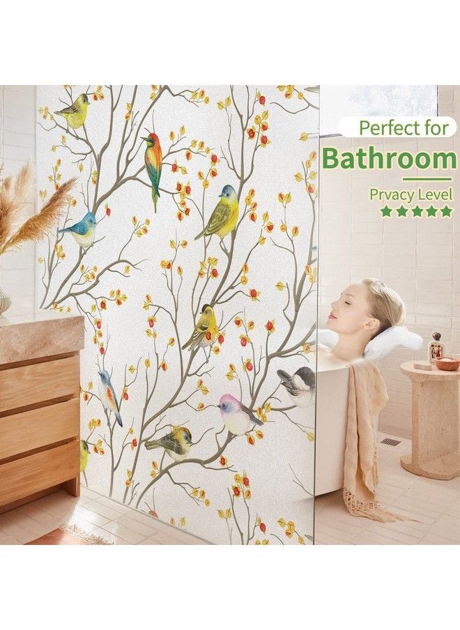 Window Privacy Cling Film Stained Glass Opaque Nonadhesive Frosted Bird Coverings Removable For Bathroom Shower Door Frosted