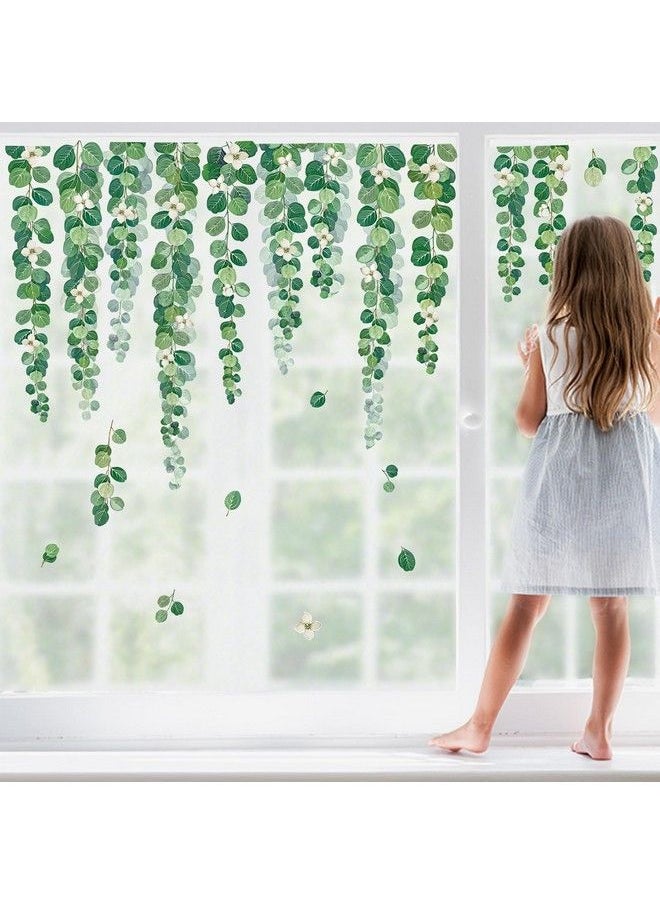 Green Hanging Vine Window Clings Tree Leaves Plants Window Decals Anticollision Glass Window Doors Window Stickers