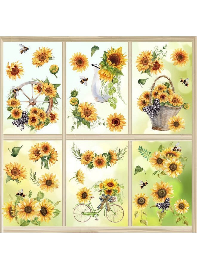 30Pcs Sunflower Window Clings Spring Summer Flower Bees Window Decals Reusable Floral Pvc Stickers For Seasonal Home Party Window Glass Mirror Decoration Supplies