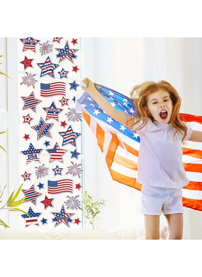 44Pcs 4Th Of July Thick Gel Clings Blue Red White Star American Flag Window Thick Gel Stickers Patriotic Gel Decals For Patriotic Memorial Independence Day Toddlers Home Classroom Decor