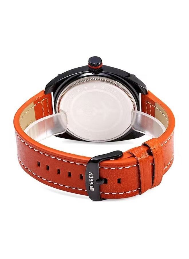Men's 8188 Leather Water Resistance Analog Wrist Watch - Brown