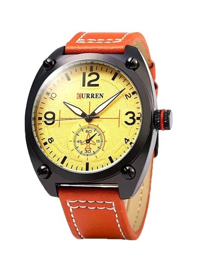 Men's 8188 Leather Water Resistance Analog Wrist Watch - Brown