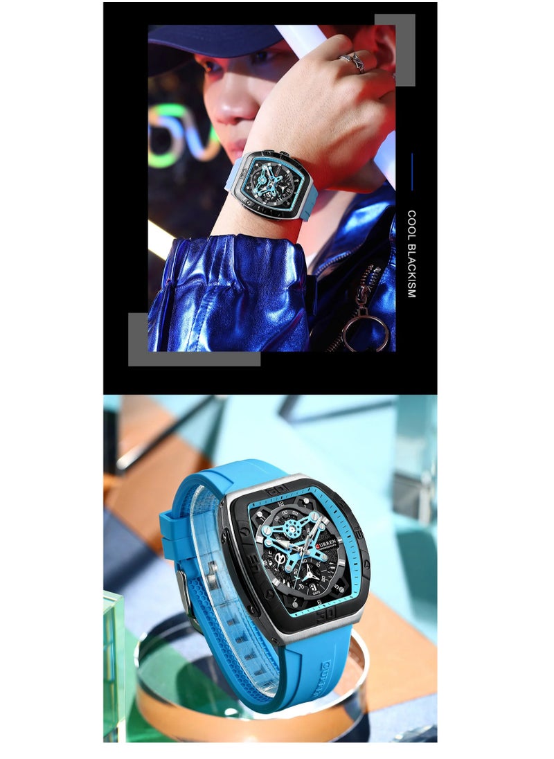 CURREN 8443 Original Brand Rubber Straps Wrist Watch For Men
