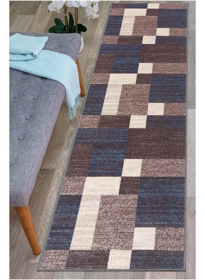 Modern Boxes Design Nonslip (Nonskid) Runner Rug 2' X 7' (22