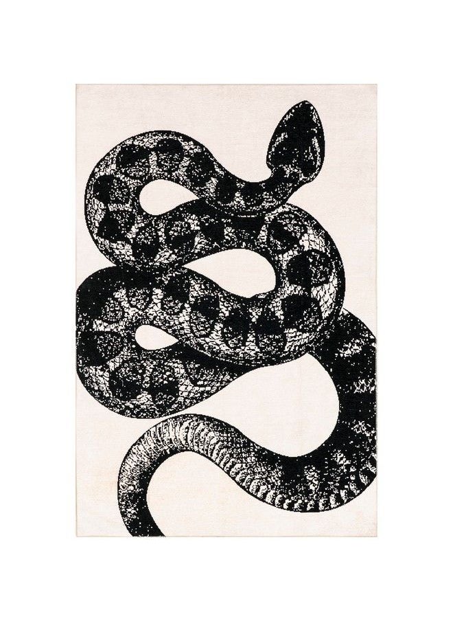 Modern Slithering Serpent Machine Washable Area Rug 4' X 6' Black