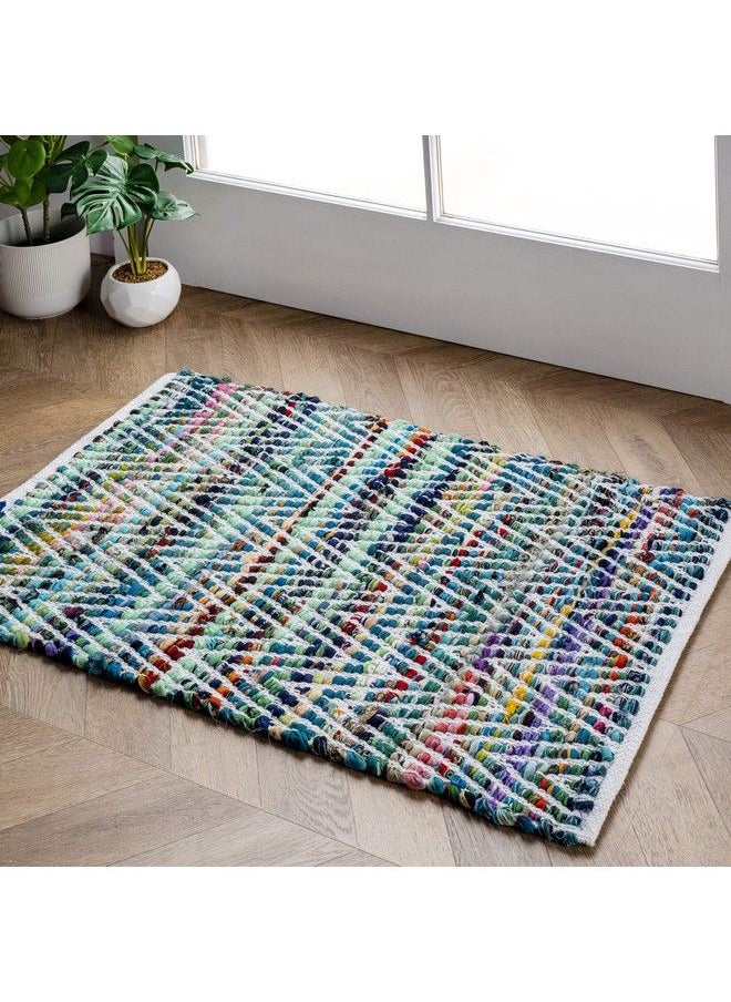 Rochell Hand Woven Chevron Area Rug 2' X 3' Green