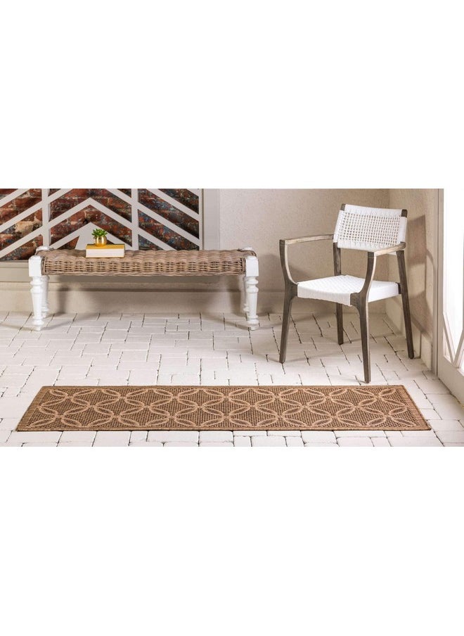 Outdoor Trellis Collection Area Rug Spiral (2' 2 X 6' 1 Runner Light Brown/ Brown)