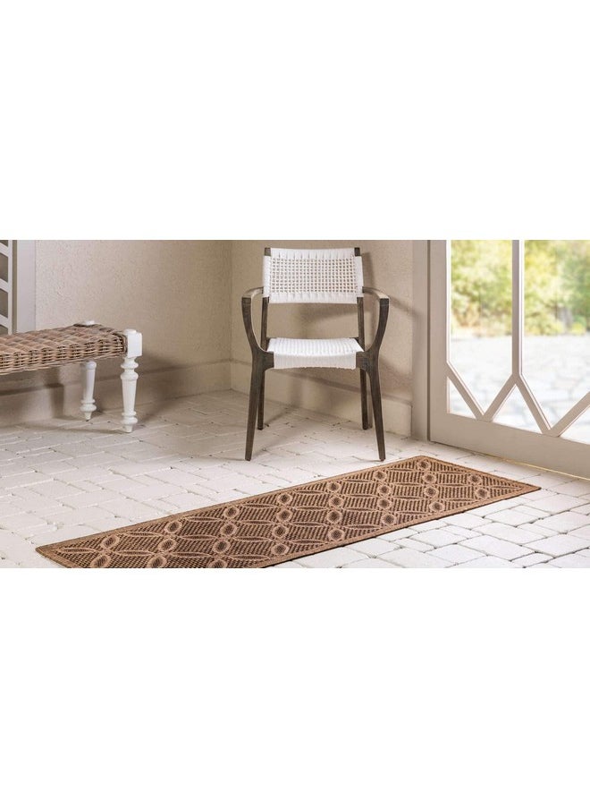 Outdoor Trellis Collection Area Rug Spiral (2' 2 X 6' 1 Runner Light Brown/ Brown)