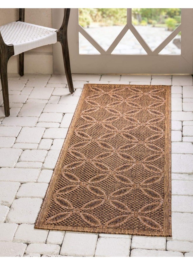 Outdoor Trellis Collection Area Rug Spiral (2' 2 X 6' 1 Runner Light Brown/ Brown)