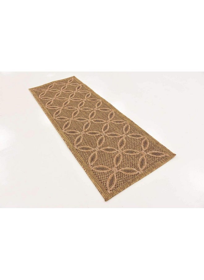 Outdoor Trellis Collection Area Rug Spiral (2' 2 X 6' 1 Runner Light Brown/ Brown)