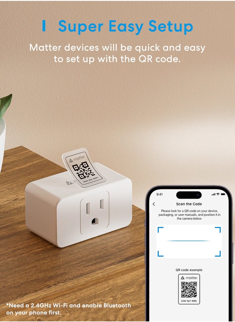 Meross Matter Smart Plug Mini with Energy Monitoring, Works with Apple HomeKit