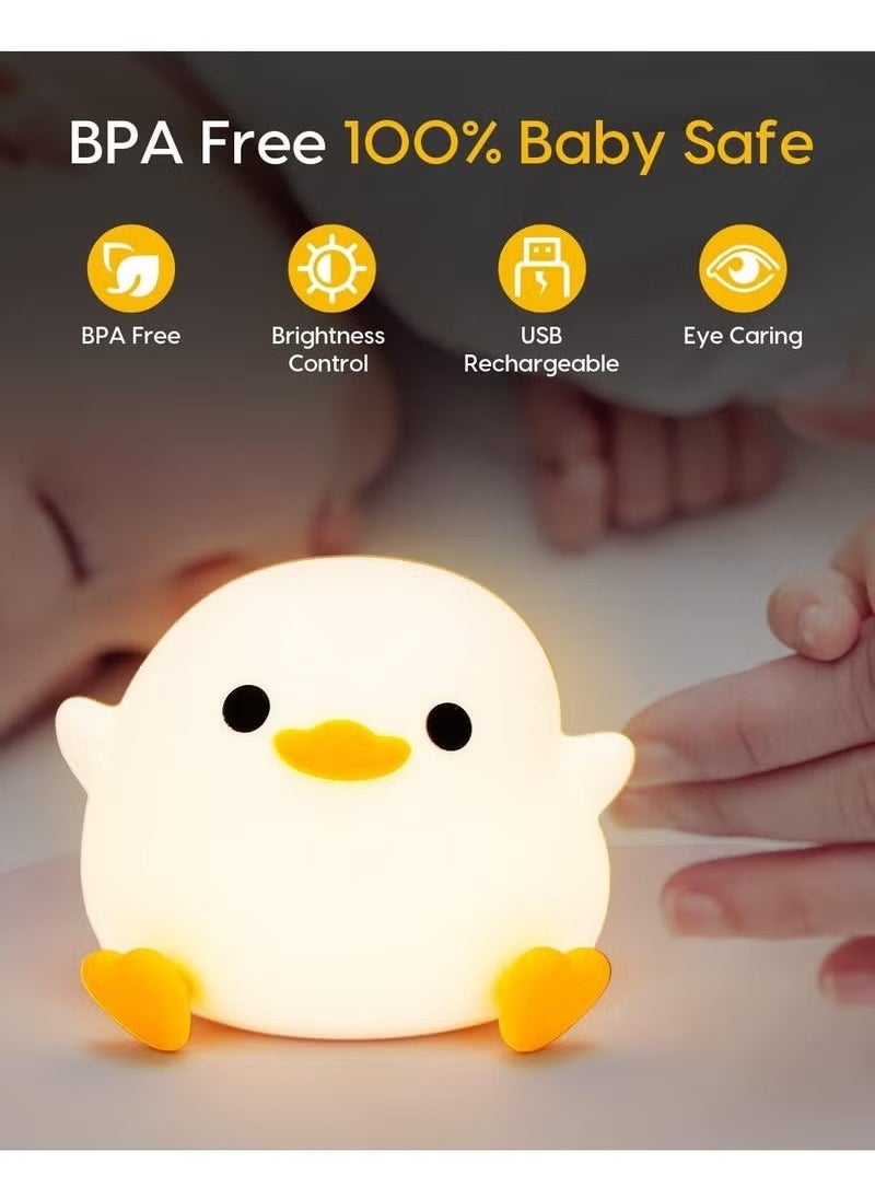 Duck Night Light, Dimmable Silicone LED Bedside Lamp for Kids, Nursery Nightlight with Timer and Touch Control