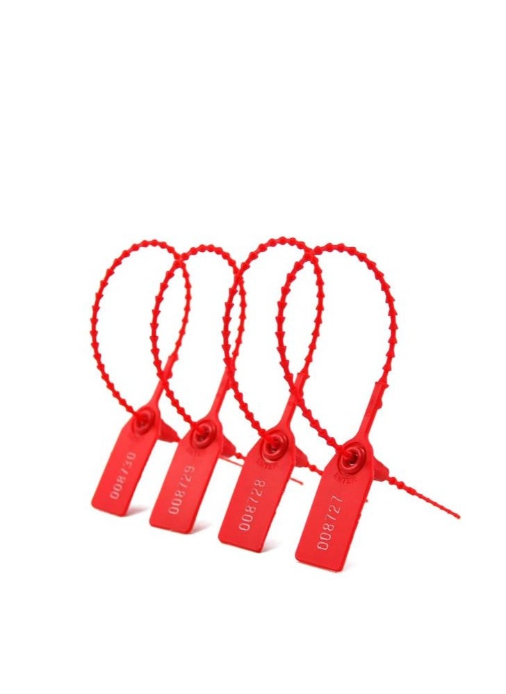 100 Plastic Tamper Seals, Numbered Zip Ties for Fire Extinguisher Pull Tite Security Tags Disposable Self Locking Signage 250mm (Red)