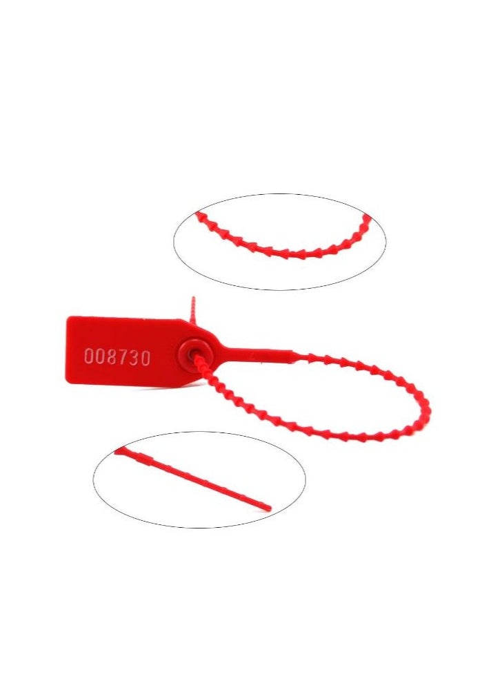 100 Plastic Tamper Seals, Numbered Zip Ties for Fire Extinguisher Pull Tite Security Tags Disposable Self Locking Signage 250mm (Red)