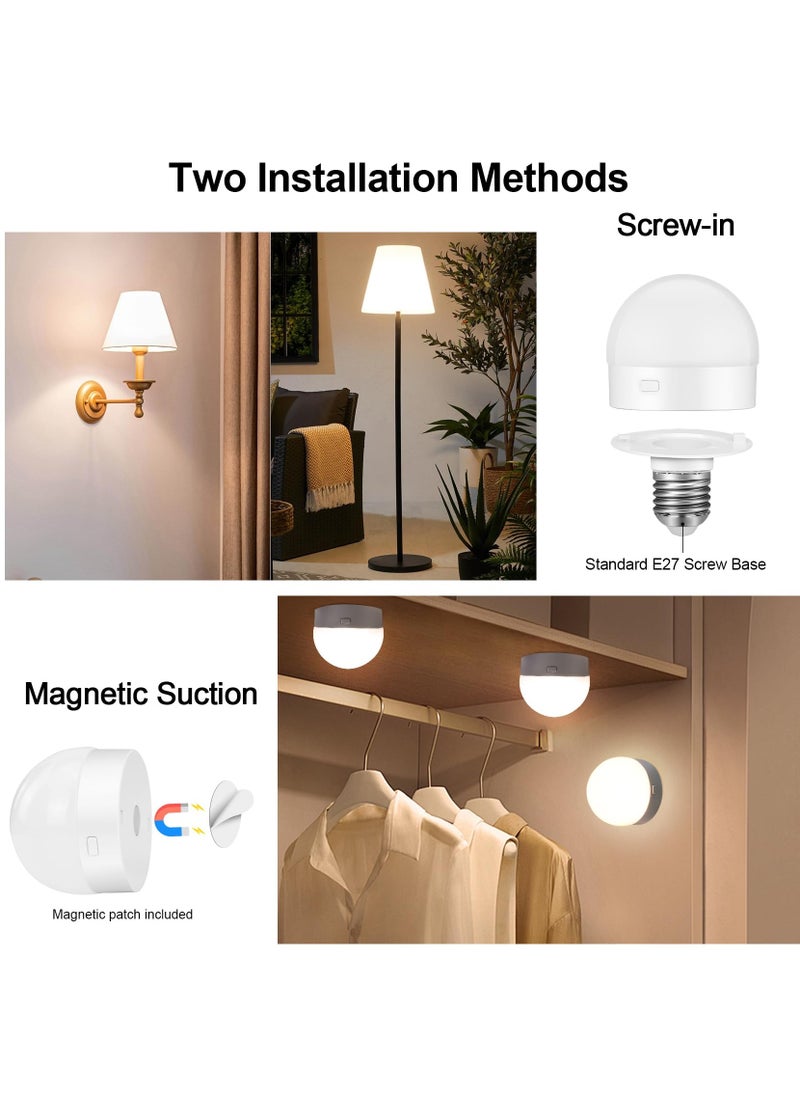 E27 LED Light Bulbs, Rechargeable & Dimmable Light Bulbs with Remote Control, RGB Colorful Changing, Timing Function, Magnetic Detachable Battery Operated Bulb, 2 Pack