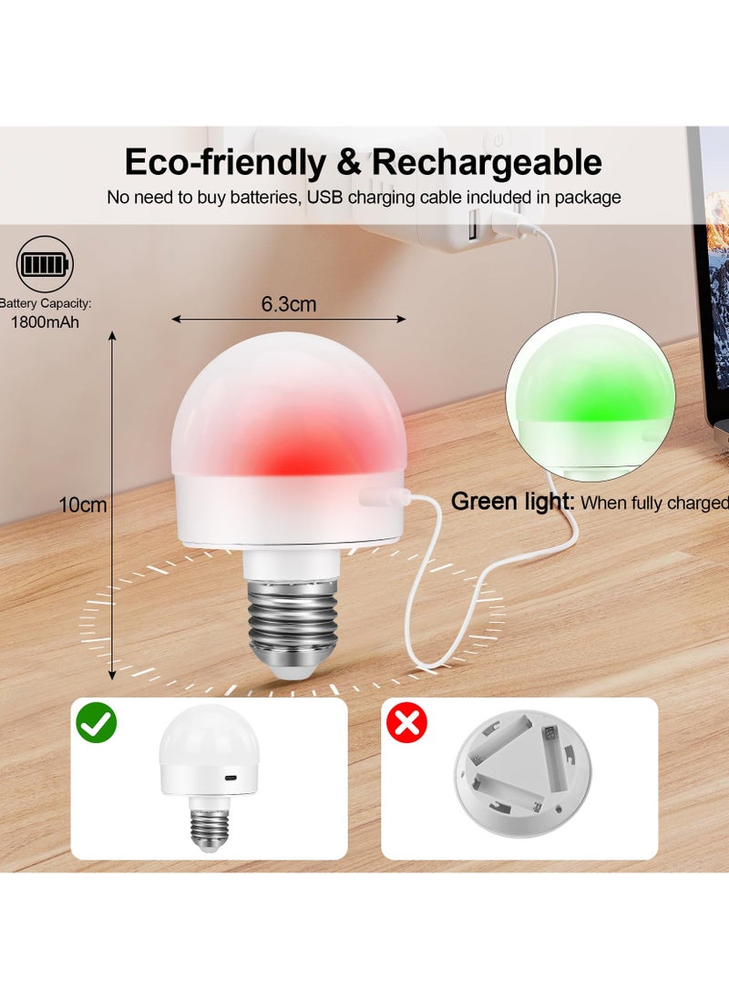 E27 LED Light Bulbs, Rechargeable & Dimmable Light Bulbs with Remote Control, RGB Colorful Changing, Timing Function, Magnetic Detachable Battery Operated Bulb, 2 Pack