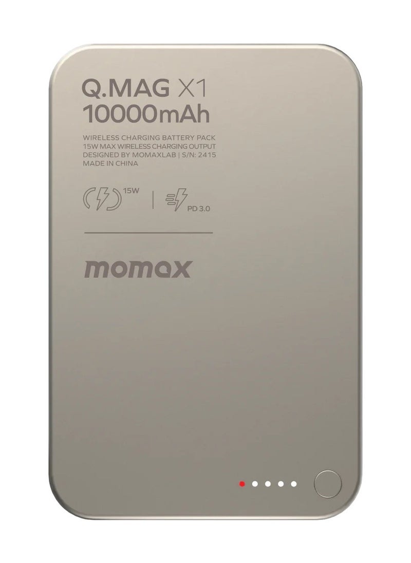 Momax Q.Mag X1 10000 mAh Magnetic Wireless Battery Pack USB-C Up to 20W PD output - Titanium Grey