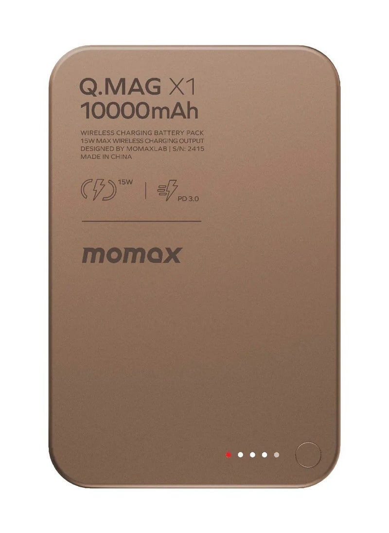 Momax Q.Mag X1 10000 mAh Magnetic Wireless Battery Pack USB-C Up to 20W PD output - Sandstone