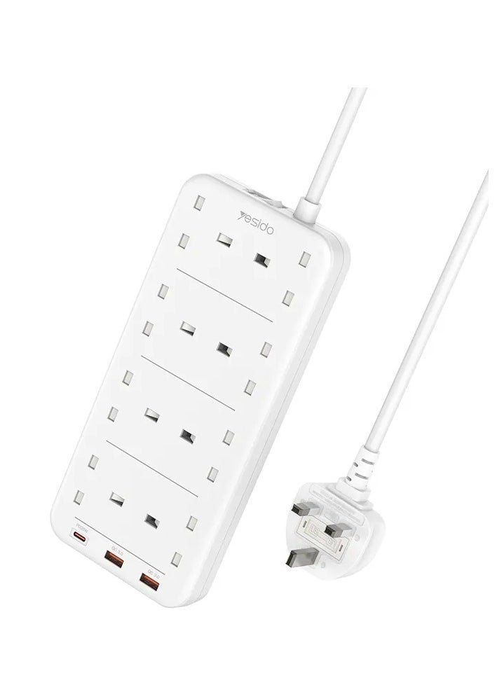 MC16 YESIDO 2Meter MAx 3250W capacity 8 AC ports Power Socket with PD and QC fast charging USB ports