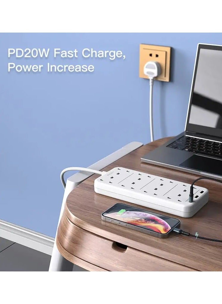 MC16 YESIDO 2Meter MAx 3250W capacity 8 AC ports Power Socket with PD and QC fast charging USB ports