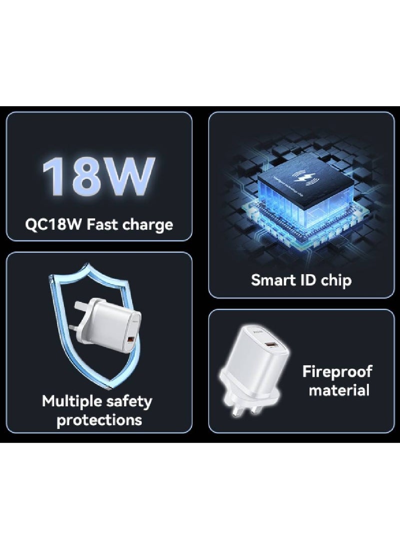 YC85C Overspeed Fast Charge Fireproof Material QC18W Single A UK Charger With A To C Cable