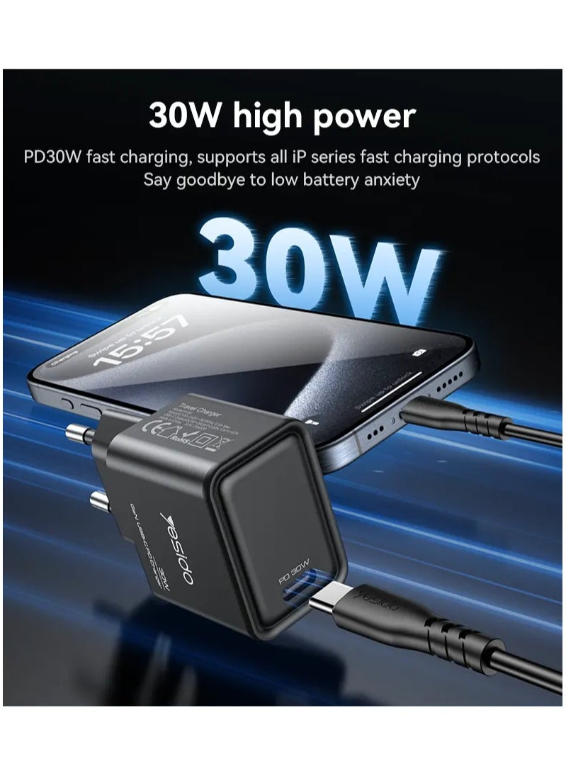 YC63 Yesido 30W GaN Multiple Protection Low Temperature Fast Charging European Standard Fast Charger