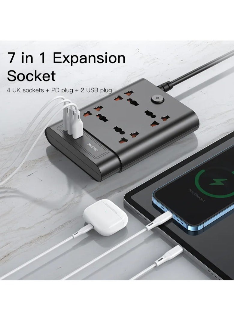 YESIDO MC11 2 Meter Long multi port home using Pull up Max 2650W Power track power socket