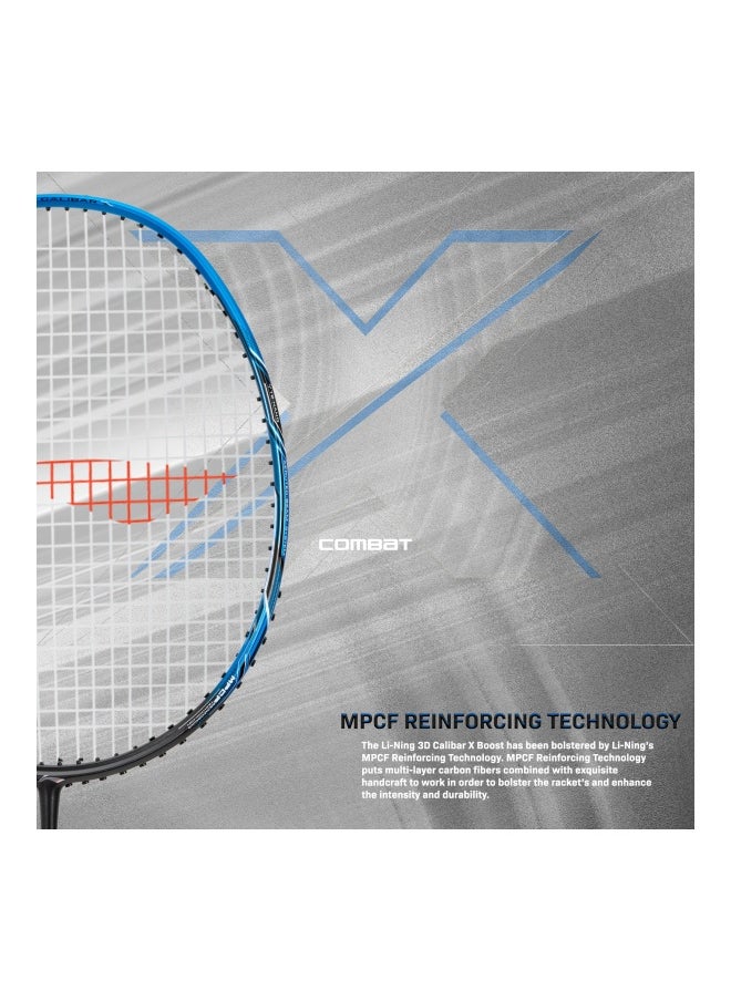 3D Calibar X Combat Carbon Graphite Unstrung Badminton Racquet, 85 Grams, 30 Lbs String Tension And Free Full Cover(Charcoal/Blue)