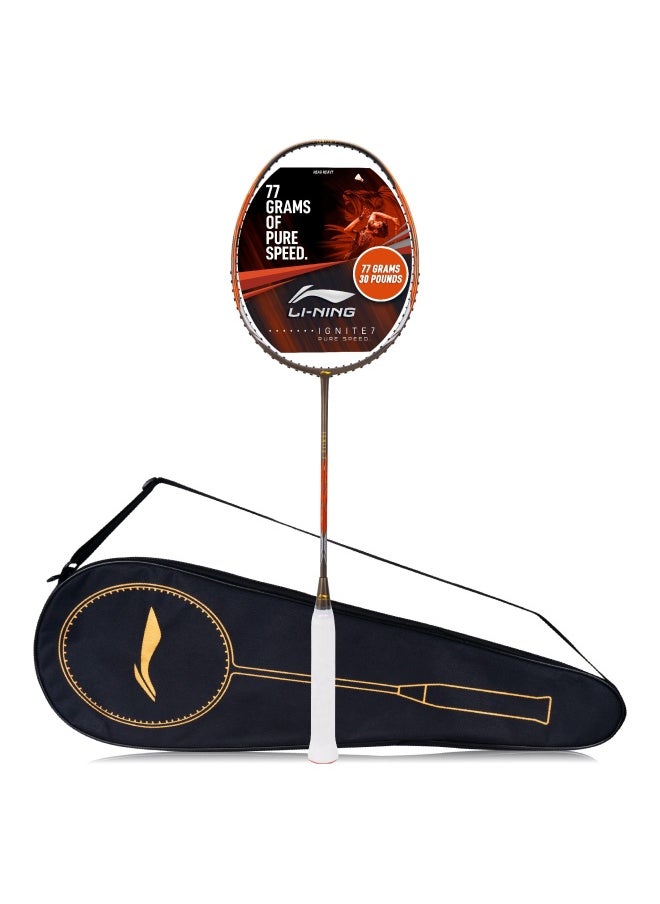 IGNITE 7 Carbon Graphite Unstrung Badminton Racquet, 77 Grams, 30 Lbs String Tension And Free Full Cover (Olive Grey/Orange)