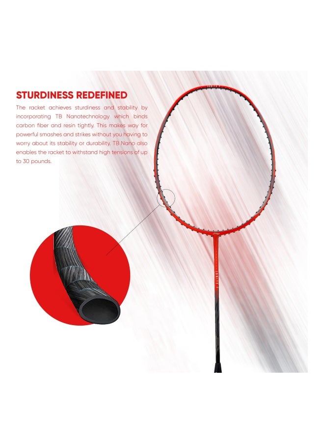 IGNITE 7 Carbon Graphite Unstrung Badminton Racquet, 77 Grams, 30 Lbs String Tension And Free Full Cover (Dark Grey/Red)