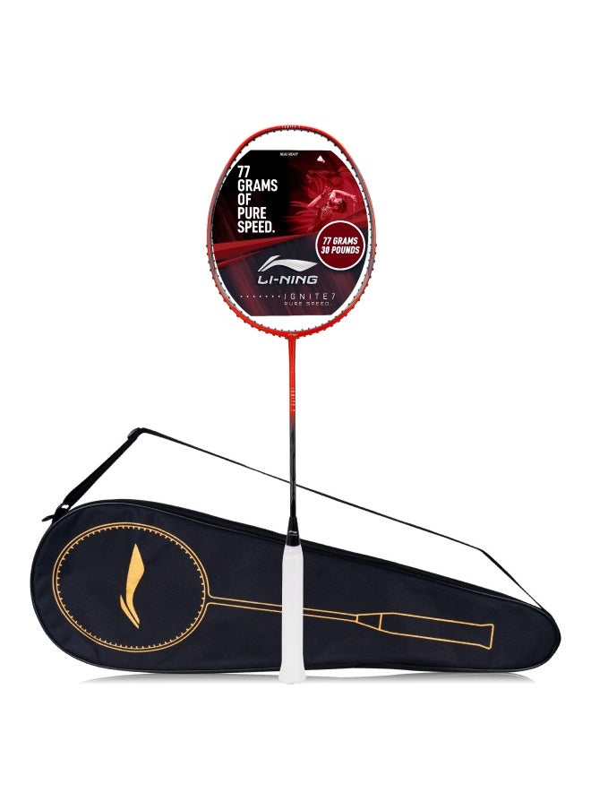 IGNITE 7 Carbon Graphite Unstrung Badminton Racquet, 77 Grams, 30 Lbs String Tension And Free Full Cover (Dark Grey/Red)