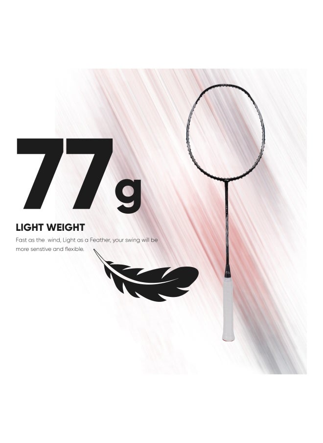 IGNITE 7 Carbon Graphite Unstrung Badminton Racquet, 77 Grams, 30 Lbs String Tension And Free Full Cover (Black/Silver)