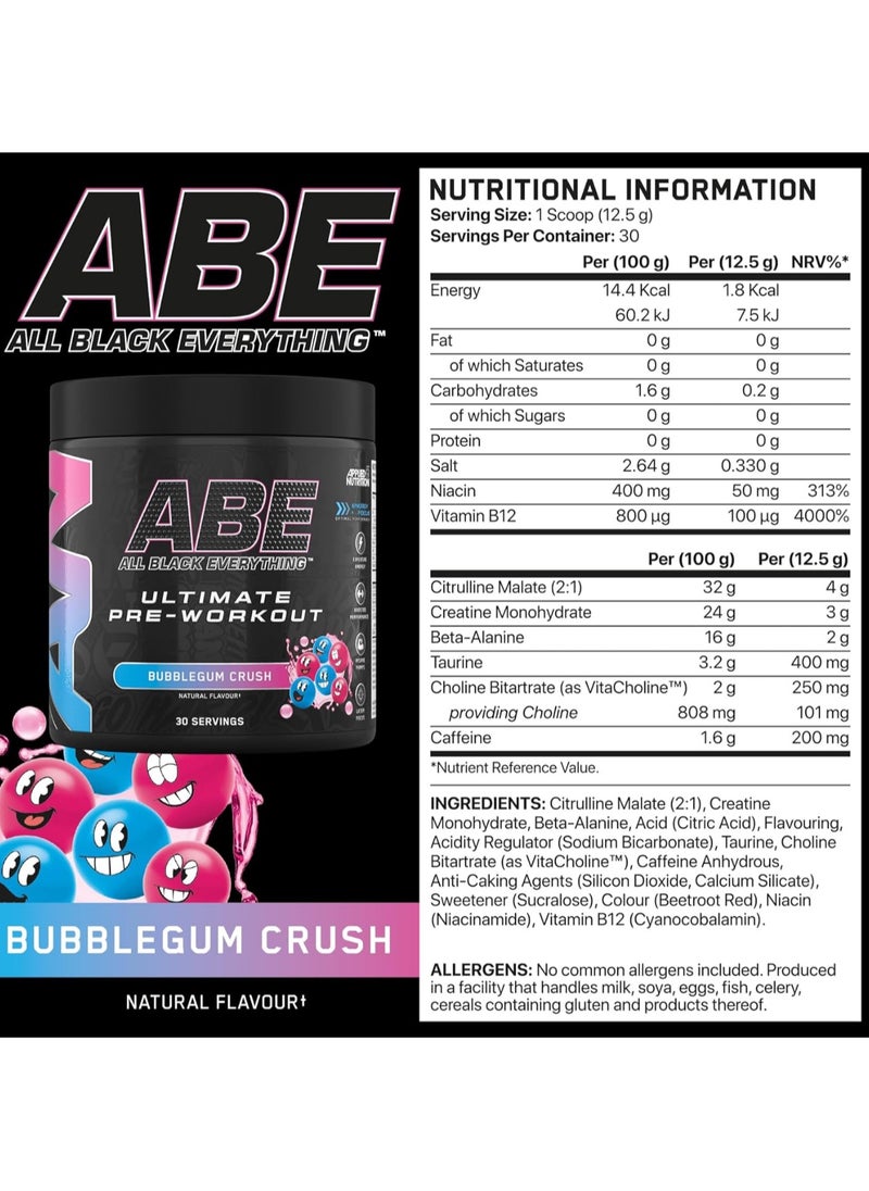 ABE Pre-Workout Supplement 30 Servings, Bubblegum, 375g