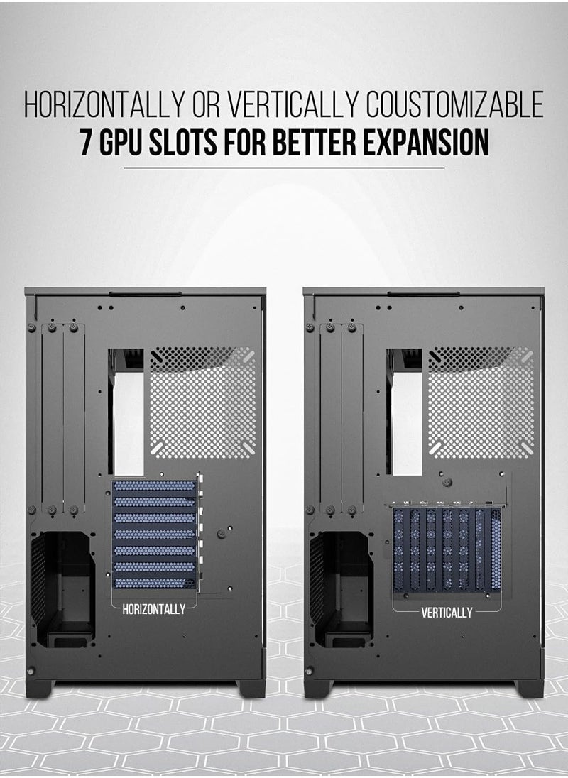 Tortox Prism Triple Glass Panel ATX/M-ATX Gaming PC Case with 7*ARGB PWM Fans, Type-C USB Port, Supports 360MM Radiator, 7 Expansion Slot, Included GPU stand- Gaming Case (Black)