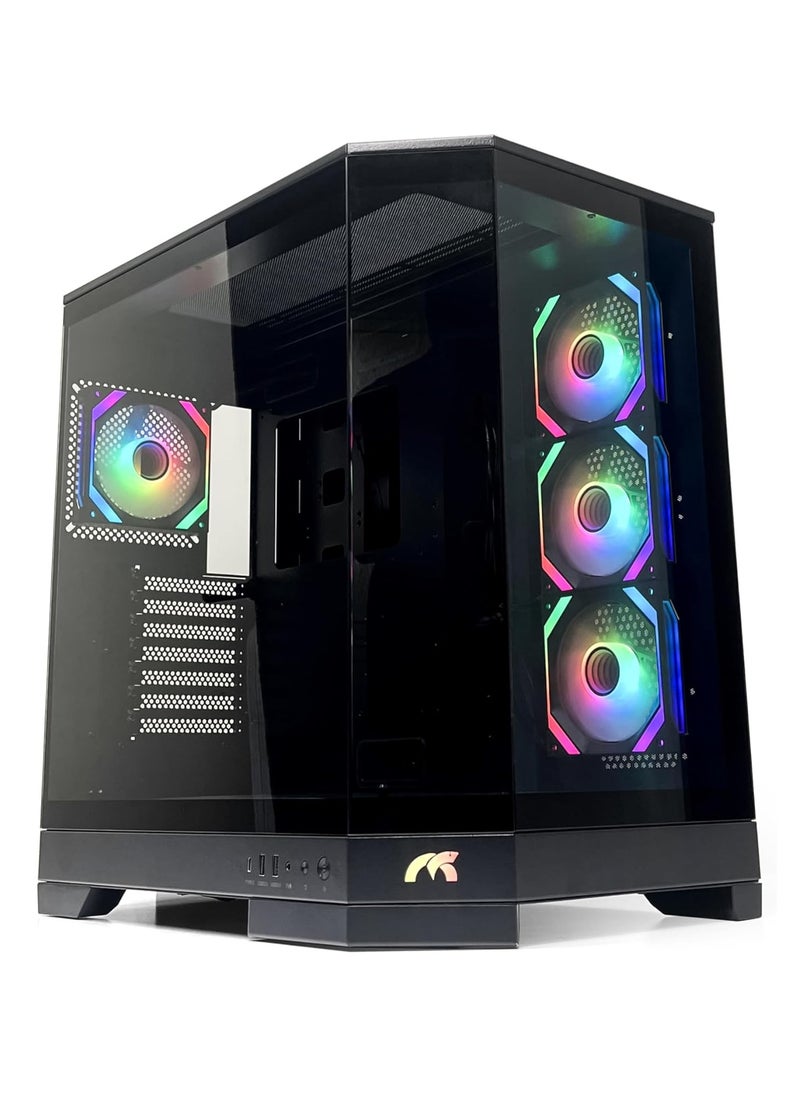 Tortox Prism Triple Glass Panel ATX/M-ATX Gaming PC Case with 7*ARGB PWM Fans, Type-C USB Port, Supports 360MM Radiator, 7 Expansion Slot, Included GPU stand- Gaming Case (Black)