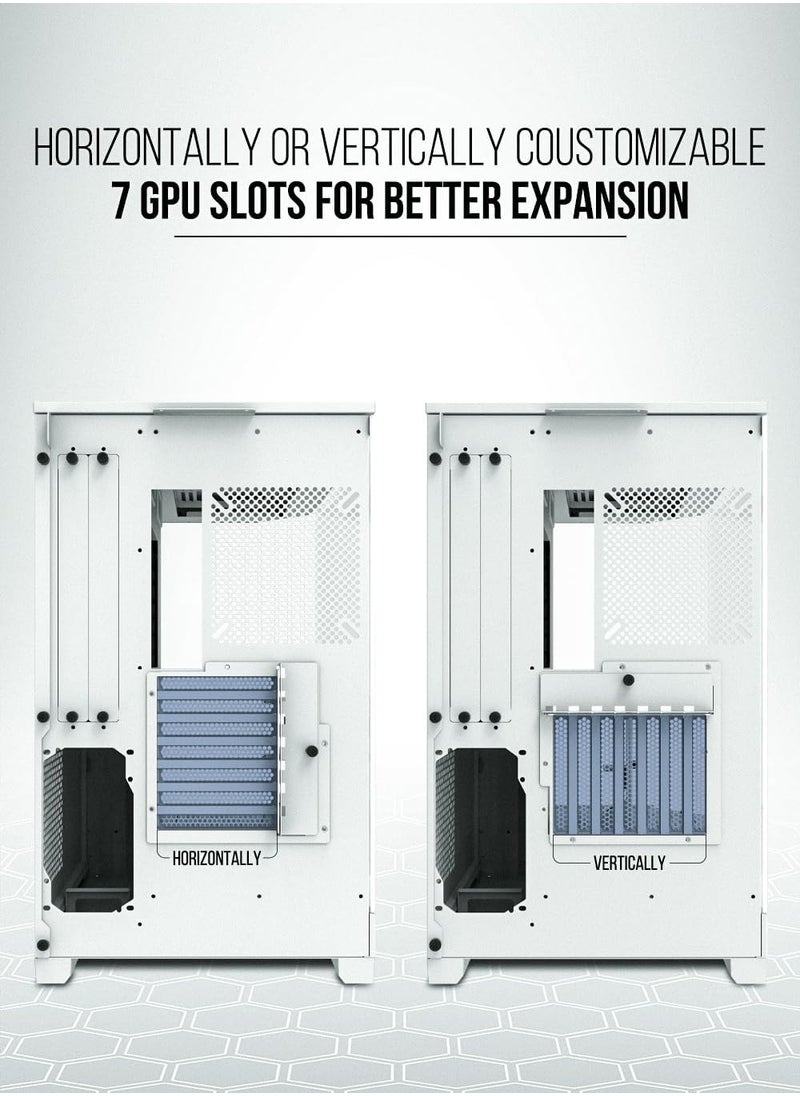 Tortox Prism Triple Glass Panel ATX/M-ATX Gaming PC Case with 7*ARGB PWM Fans, Type-C USB Port, Supports 360MM Radiator, 7 Expansion Slot, Included GPU stand- PC Case (WHITE)