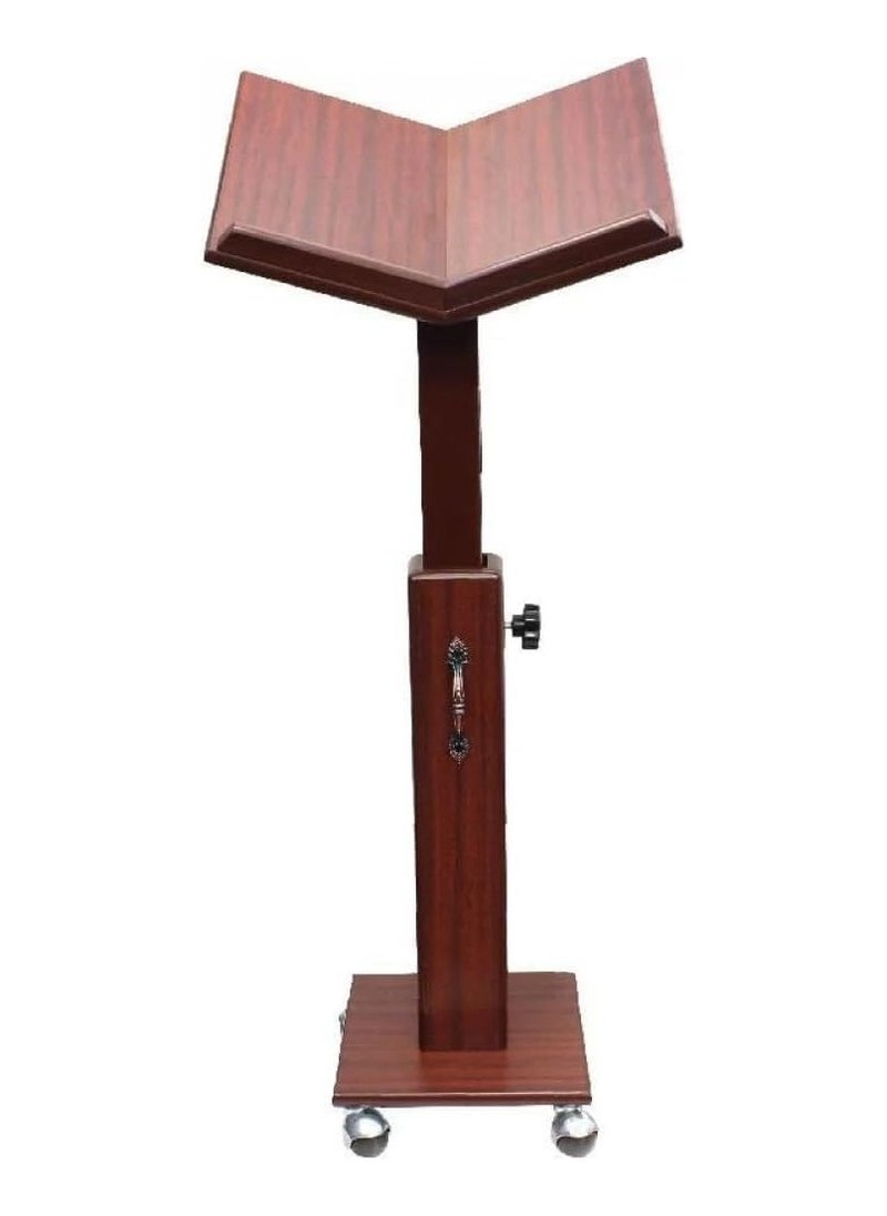 Large Wooden Movable Quran Stand Adjustable To A Height Of Up To 95cm And Equipped With Wheels.