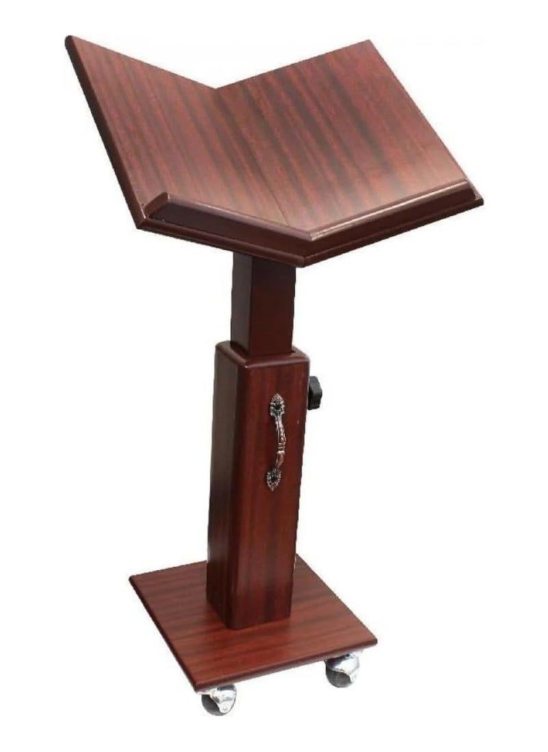 Large Wooden Movable Quran Stand Adjustable To A Height Of Up To 95cm And Equipped With Wheels.