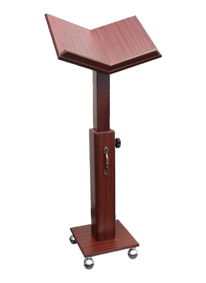 Large Wooden Movable Quran Stand Adjustable To A Height Of Up To 95cm And Equipped With Wheels.