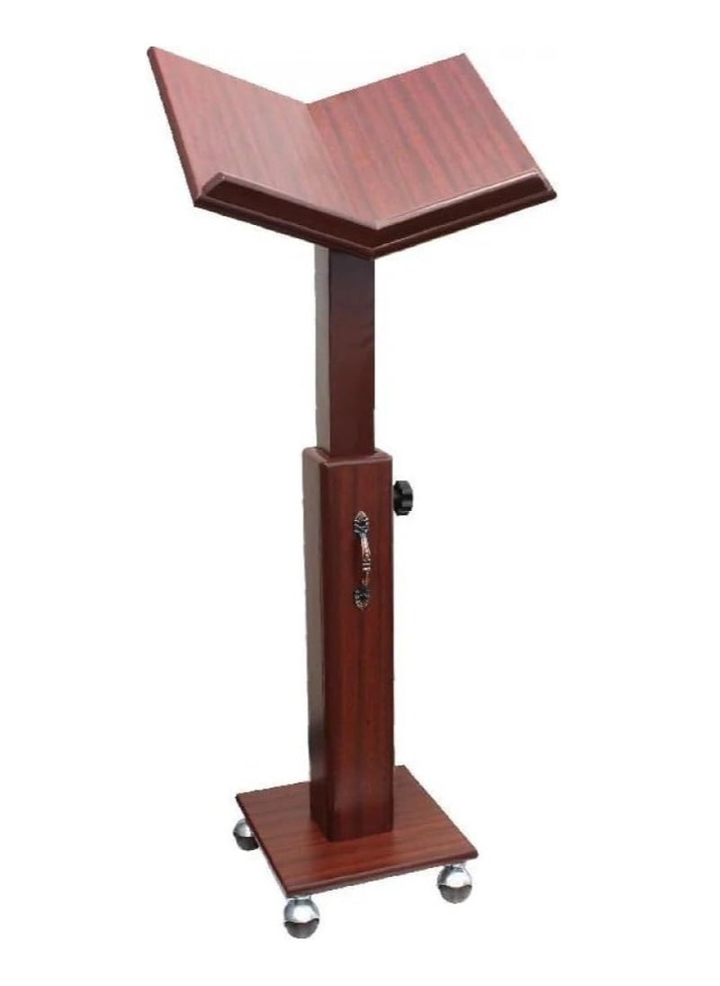 Large Wooden Movable Quran Stand Adjustable To A Height Of Up To 95cm And Equipped With Wheels.