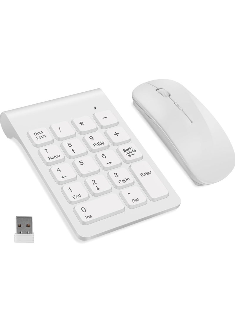 Wireless Numeric Keypad, Mini 2.4G 18 Keys Number Pad, Portable Silent Financial Accounting Numeric Keypad Keyboard Extensions with Wireless Mouse for Laptop, PC, Desktop, Notebook.