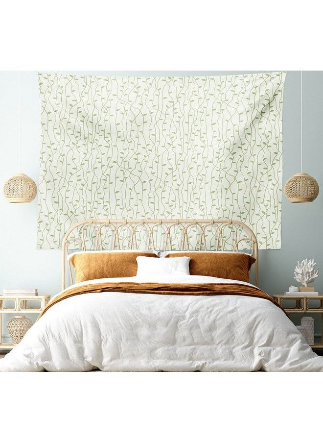 Green And Beige Tapestry Queen Size Green Leaves On Skinny Tangled Sprigs Fresh Nature Theme Foliage Wall Hanging Bedspread Bed Cover Wall Decor Queen Size Pistachio Green