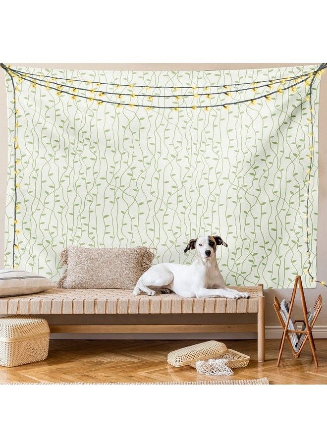 Green And Beige Tapestry Queen Size Green Leaves On Skinny Tangled Sprigs Fresh Nature Theme Foliage Wall Hanging Bedspread Bed Cover Wall Decor Queen Size Pistachio Green