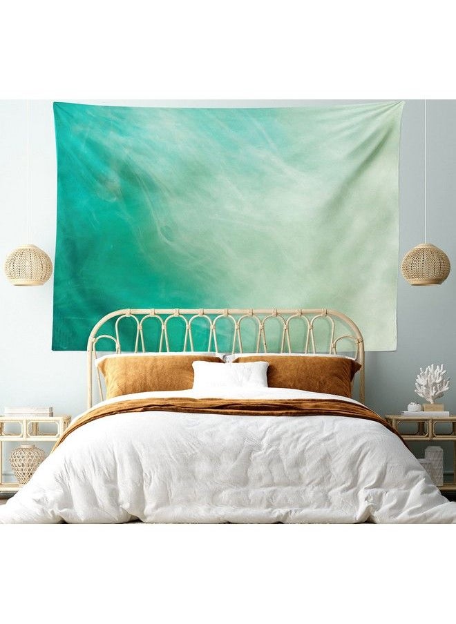 Aqua Tapestry Twin Size Watercolor Effect Wave Pattern Abstract Underwater Illustration Calming Artwork Wall Hanging Bedspread Bed Cover Wall Decor Twin Size White Mint