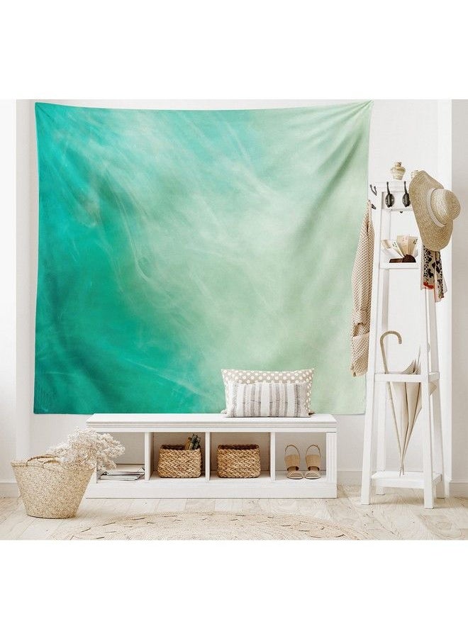 Aqua Tapestry Twin Size Watercolor Effect Wave Pattern Abstract Underwater Illustration Calming Artwork Wall Hanging Bedspread Bed Cover Wall Decor Twin Size White Mint